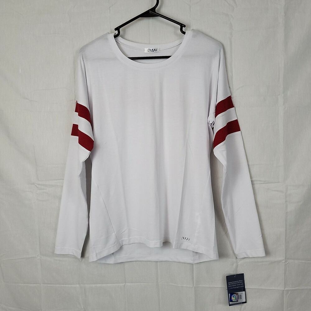 Nuyu‎ Womens White Long Sleeve Crew Neck Pullover Activewear Top Size Small